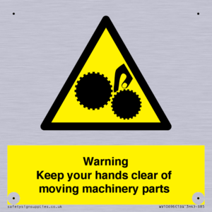 Warning - Keep your hands clear of moving machinery parts